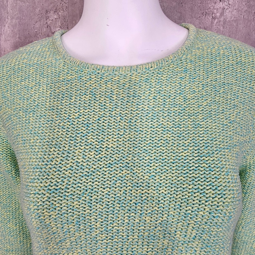 L.L. Bean Women's Cotton Sweater Small‎ Green Blue Marled Knit Crewneck Pullover - Picture 3 of 8